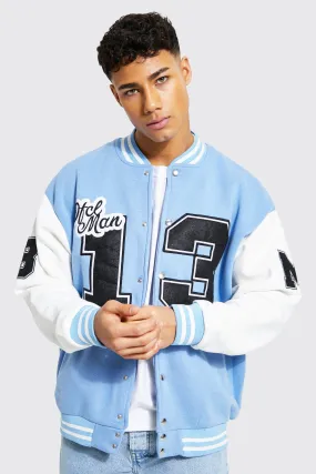 Oversized Badge Jersey Varsity Bomber Jacket