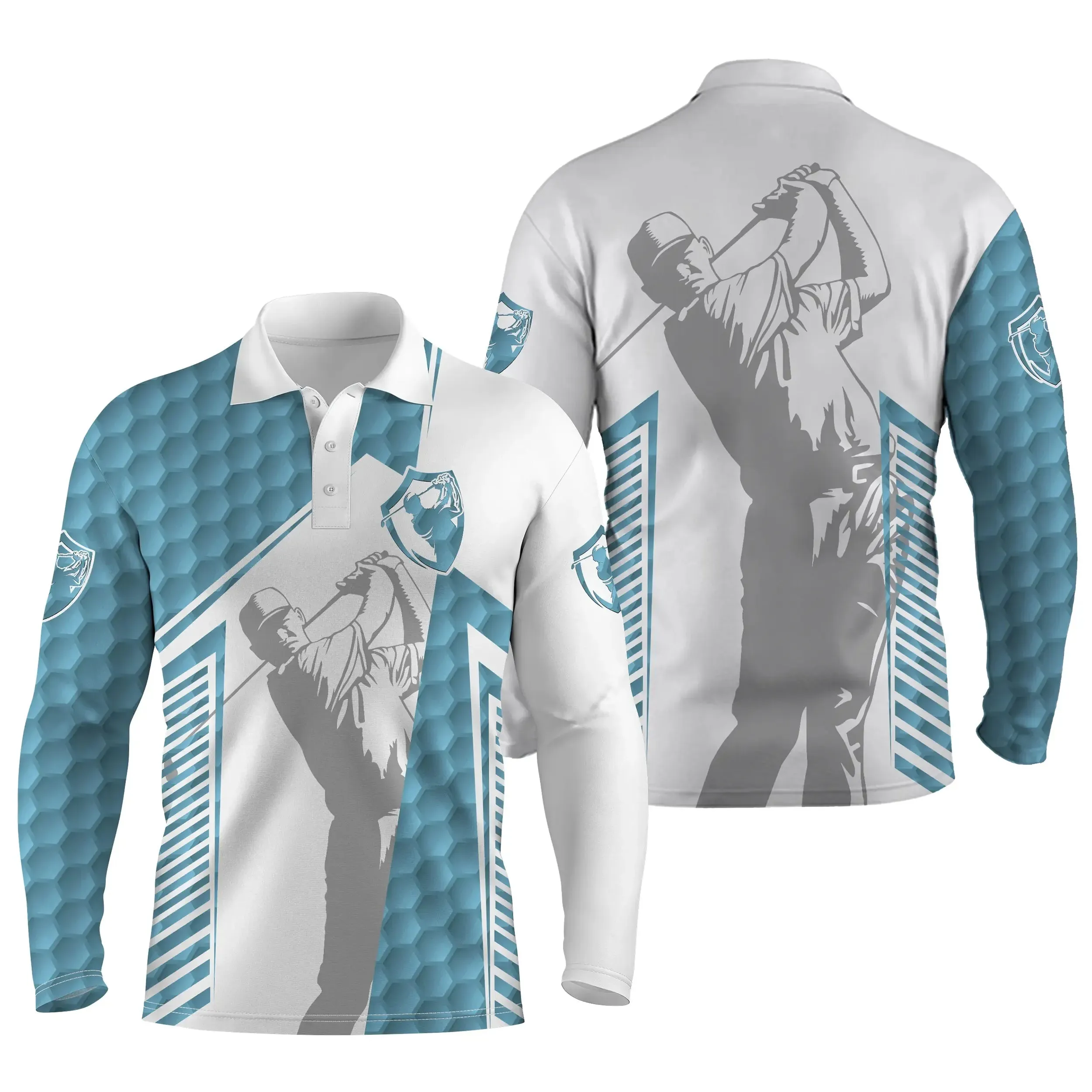 Polo de Sport, Polo de Golf Noir Blanc Vert Bleu Marine, Motif Balle de Golf, Club de Golf - CTS15052226