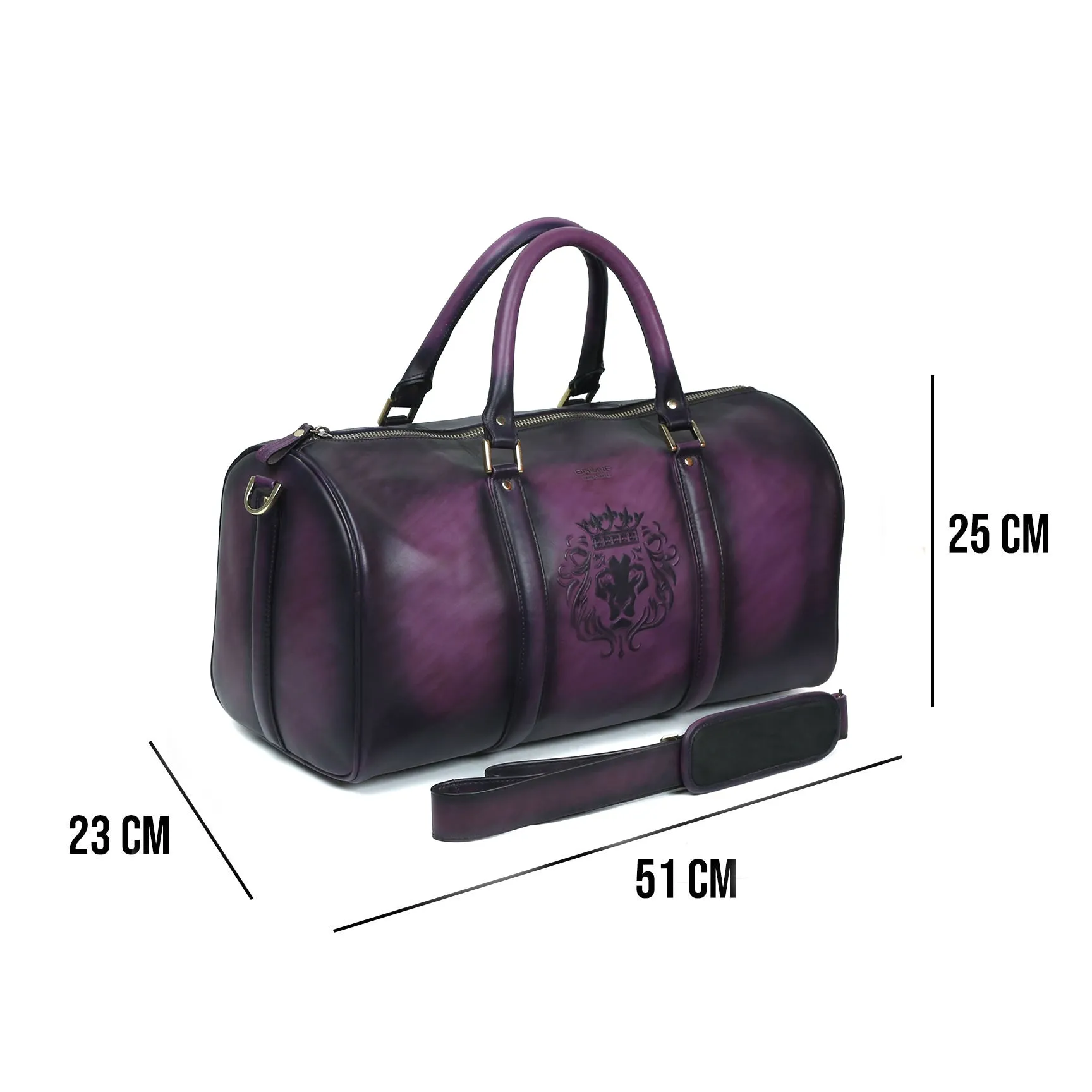 Purple Smudged Look Leather Brune & Bareskin Embossed Lion Duffle Bag