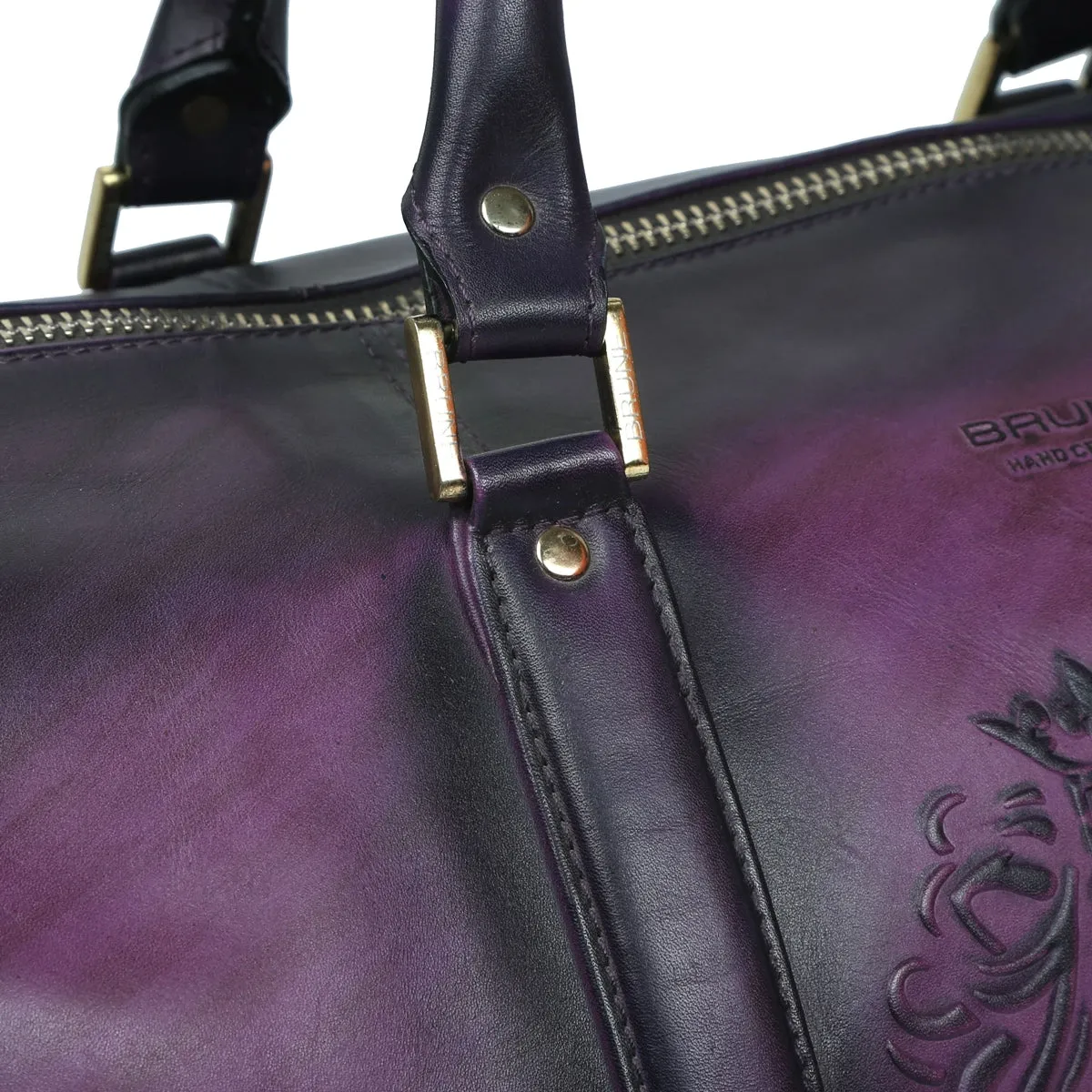 Purple Smudged Look Leather Brune & Bareskin Embossed Lion Duffle Bag