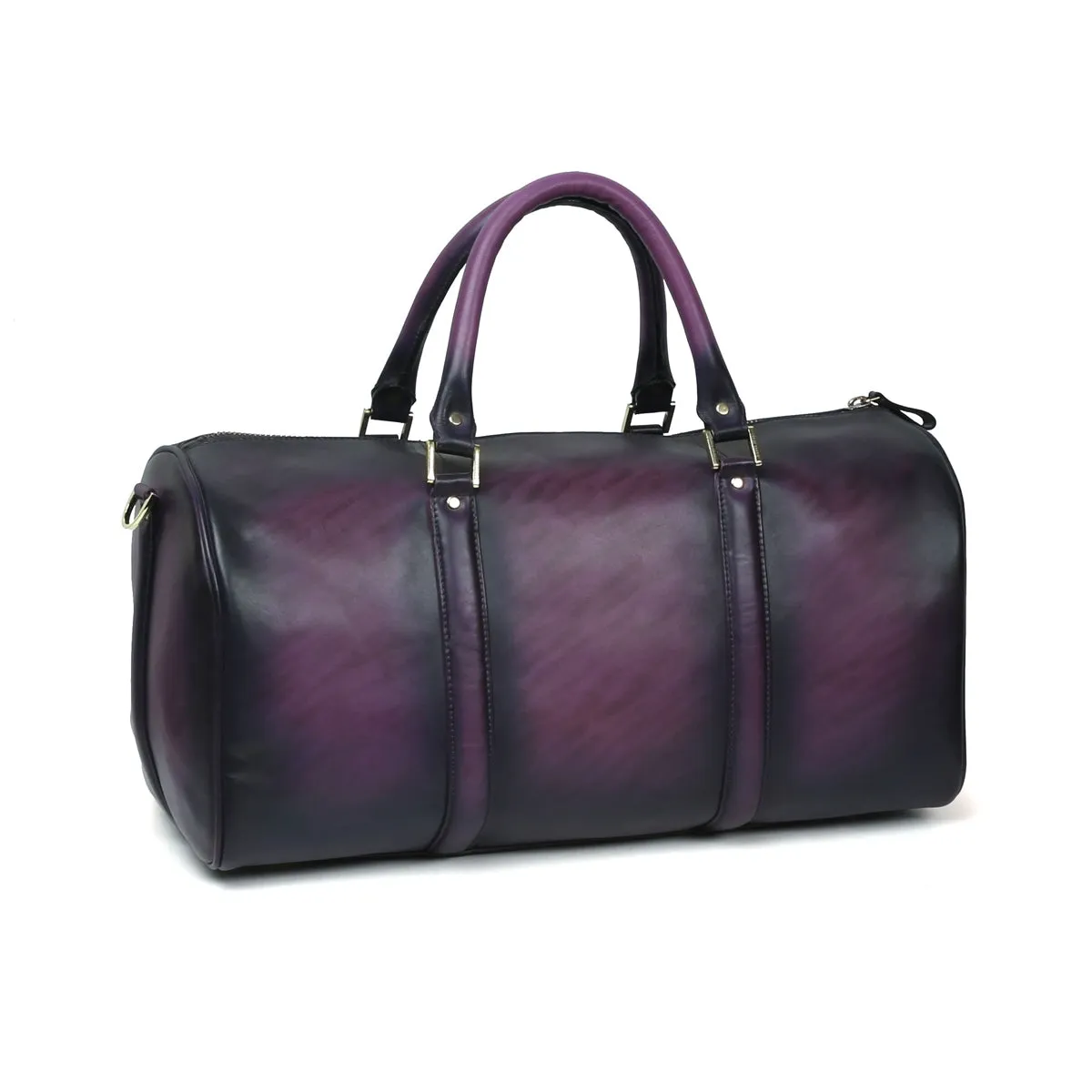 Purple Smudged Look Leather Brune & Bareskin Embossed Lion Duffle Bag