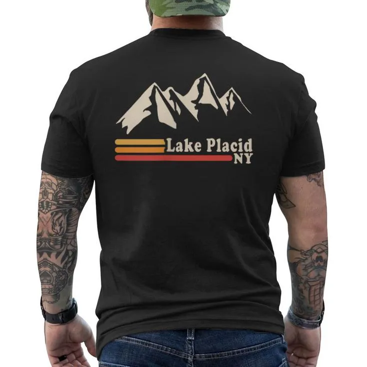 Retro Lake Placid New York Ny Adirondack Mountains Ski Men's T-shirt Back Print