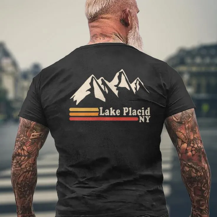 Retro Lake Placid New York Ny Adirondack Mountains Ski Men's T-shirt Back Print