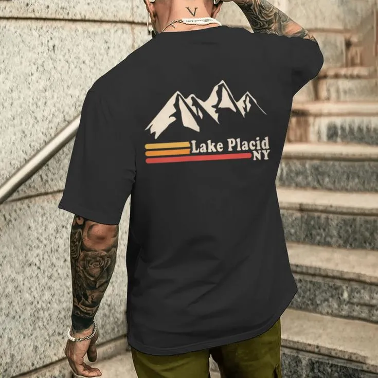 Retro Lake Placid New York Ny Adirondack Mountains Ski Men's T-shirt Back Print