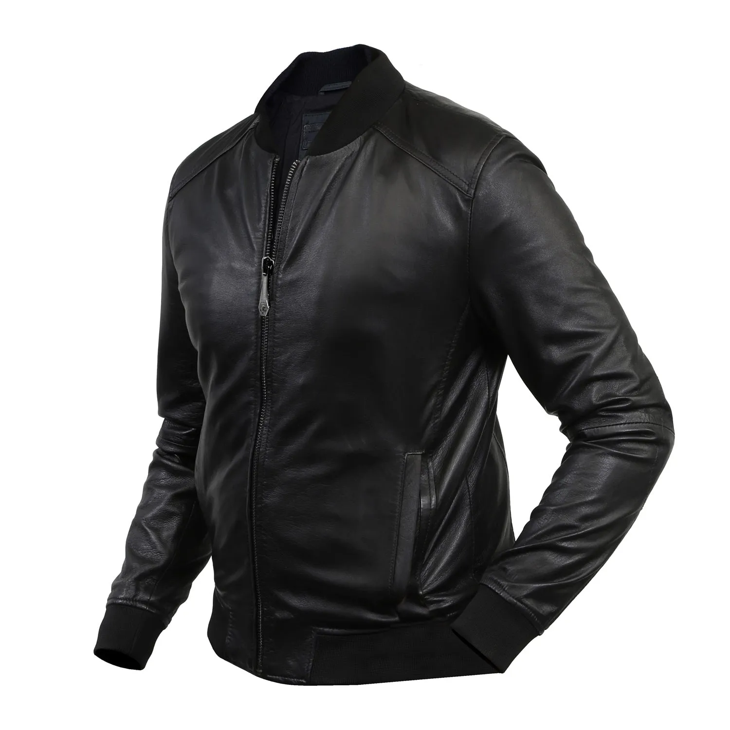 Ribbed Style Leather Bomber Jacket For Men