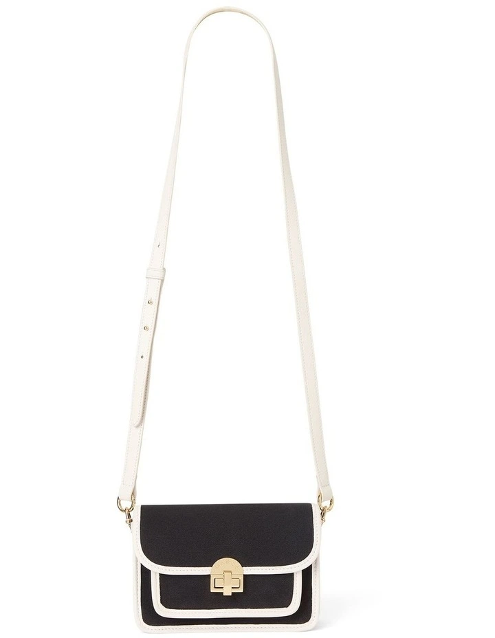 Roxanne Leather Trim Cross Body Bag in Black/White