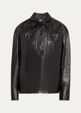 Saint Laurent Leather Henley Pullover