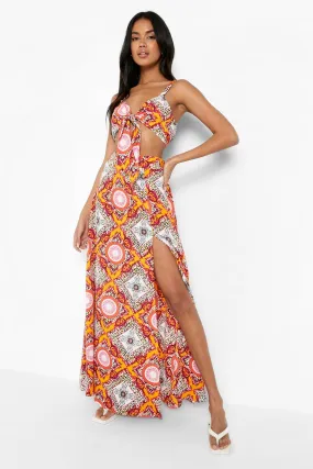 Scarf Print Knot Bralette & Split Maxi Skirt