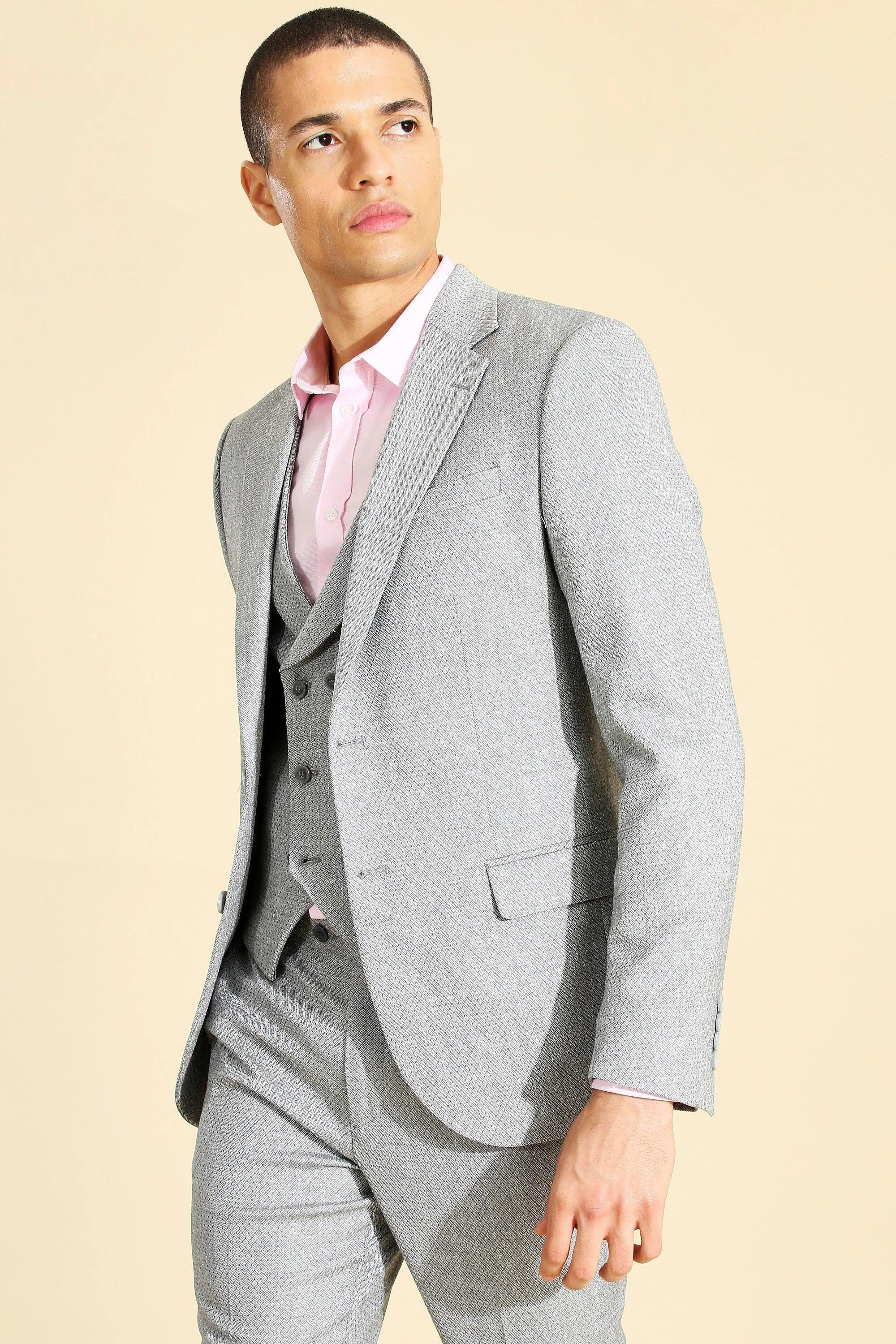 Single Breasted Textured Skinny Suit Jacket