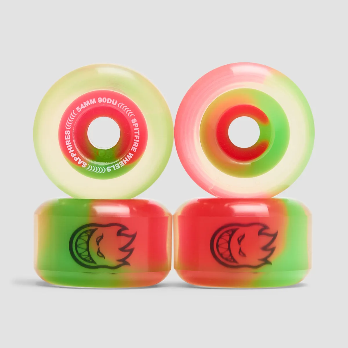 Spitfire Sapphire Radials 90DU Skateboard Wheels Pink/Green/Clear 54mm