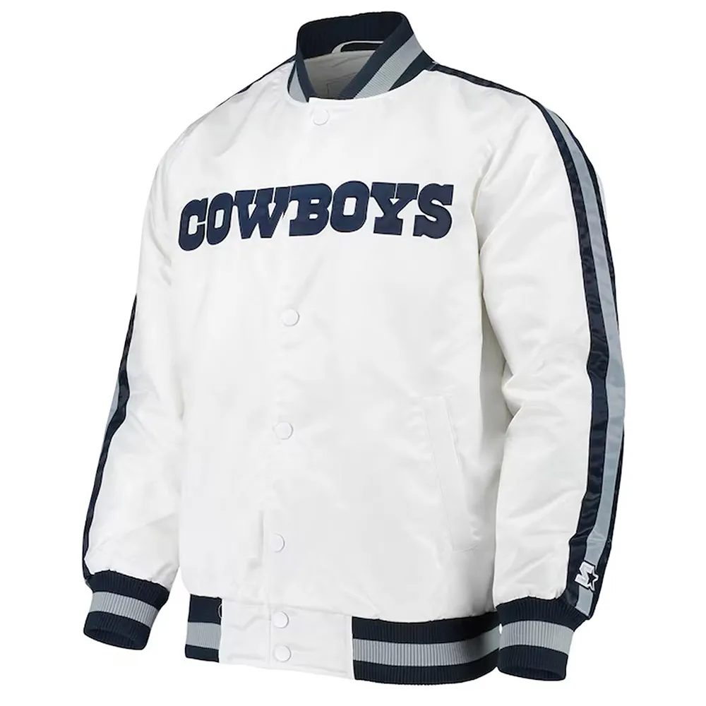 Starter White Dallas Cowboys Throwback D-Line Full-Snap Satin Jacket