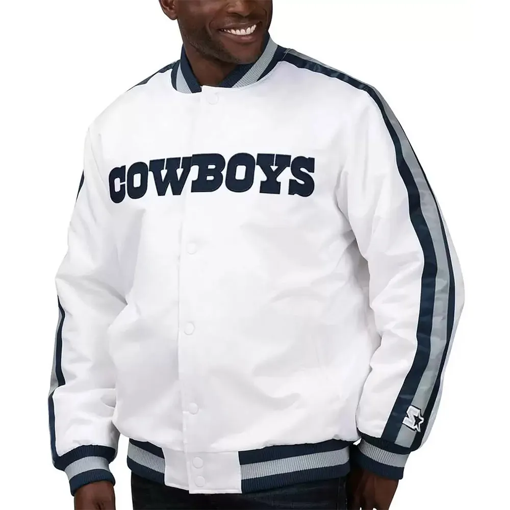 Starter White Dallas Cowboys Throwback D-Line Full-Snap Satin Jacket