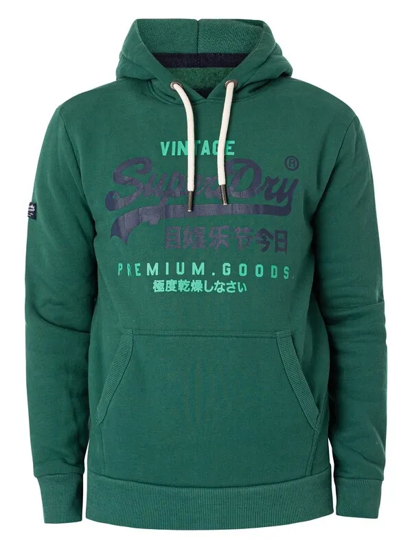 Superdry Classic Vintage Logo Heritage Pullover Hoodie - Pine Green