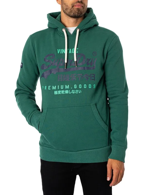 Superdry Classic Vintage Logo Heritage Pullover Hoodie - Pine Green