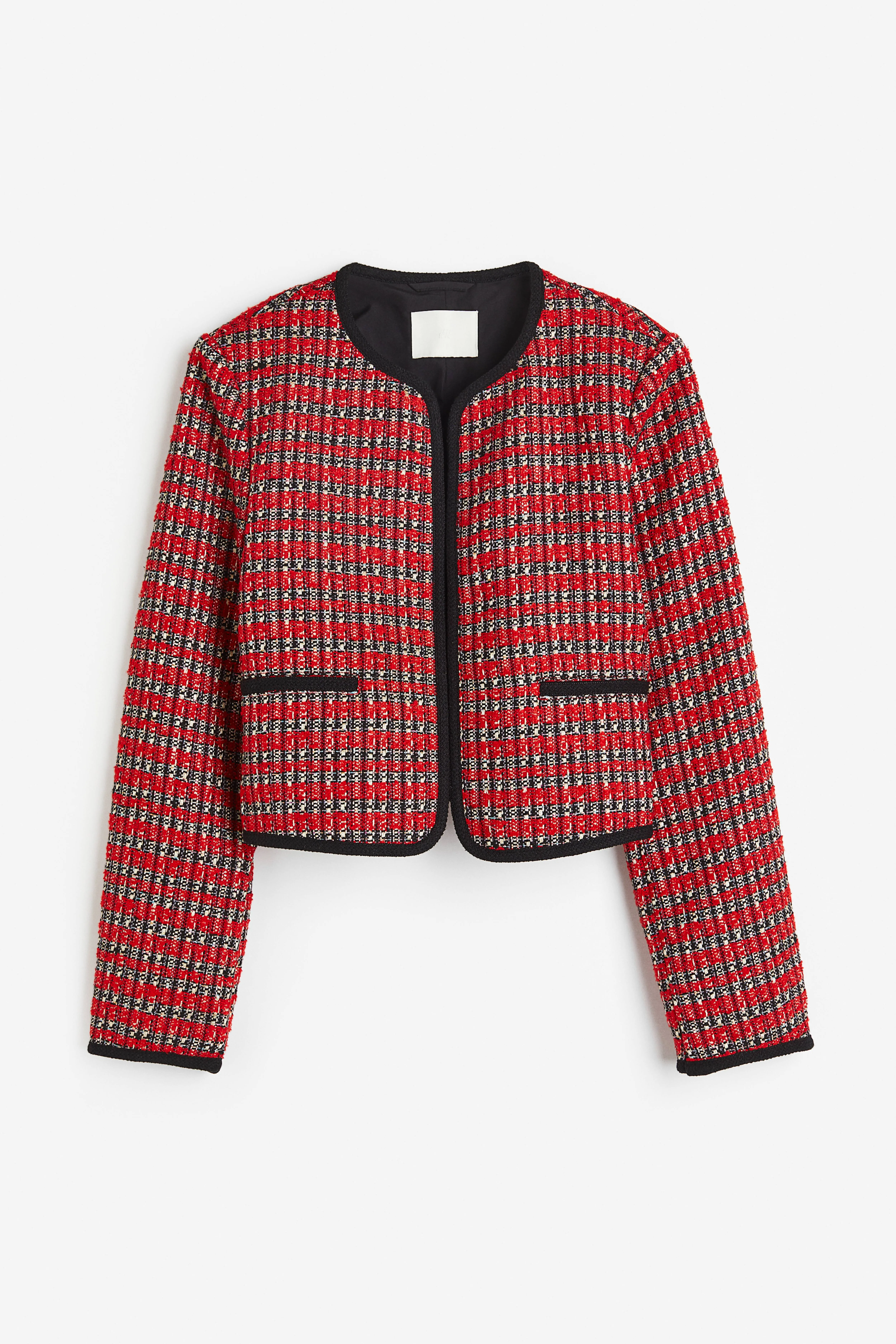 Textured-weave jacket - Round neck - Long sleeve - Red/Striped - Ladies | H&M GB