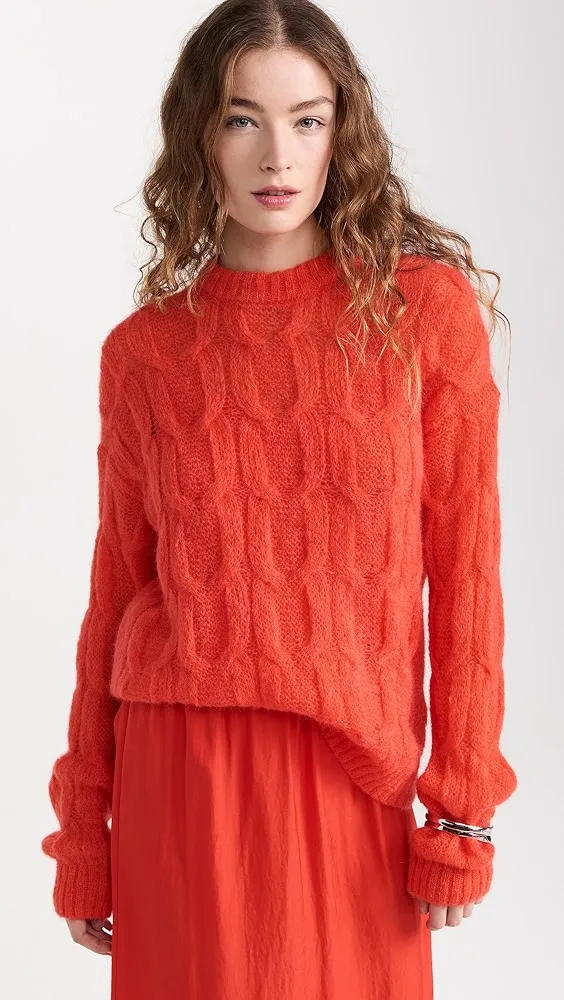 Tibi   Soft Mohair Cable Crew Neck Easy Pullover 