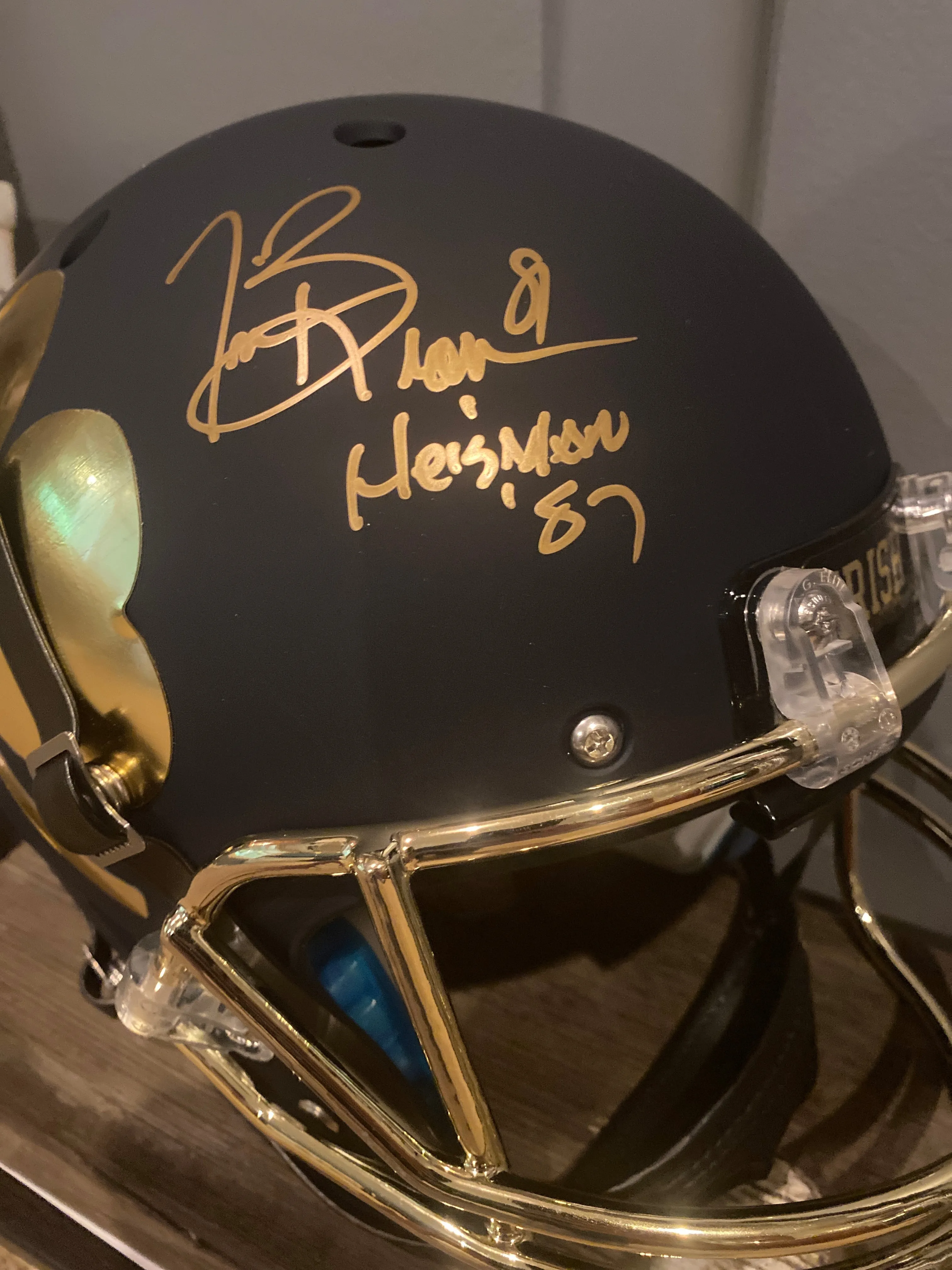 Tim Brown Signed Shamrock Tradition Alternate Full Size Helmet with “Heisman ‘87” Inscription