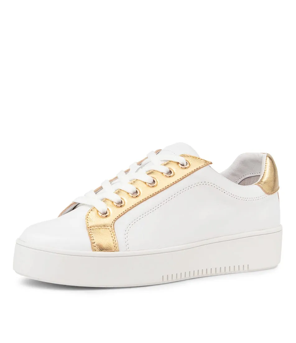 TOP END Lexor White Old Gold Leather Sneakers