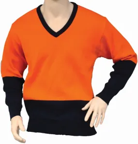 Two-Tone Men's Pullover - Wool - Orange/Navy - 12 - V26 - Interknit