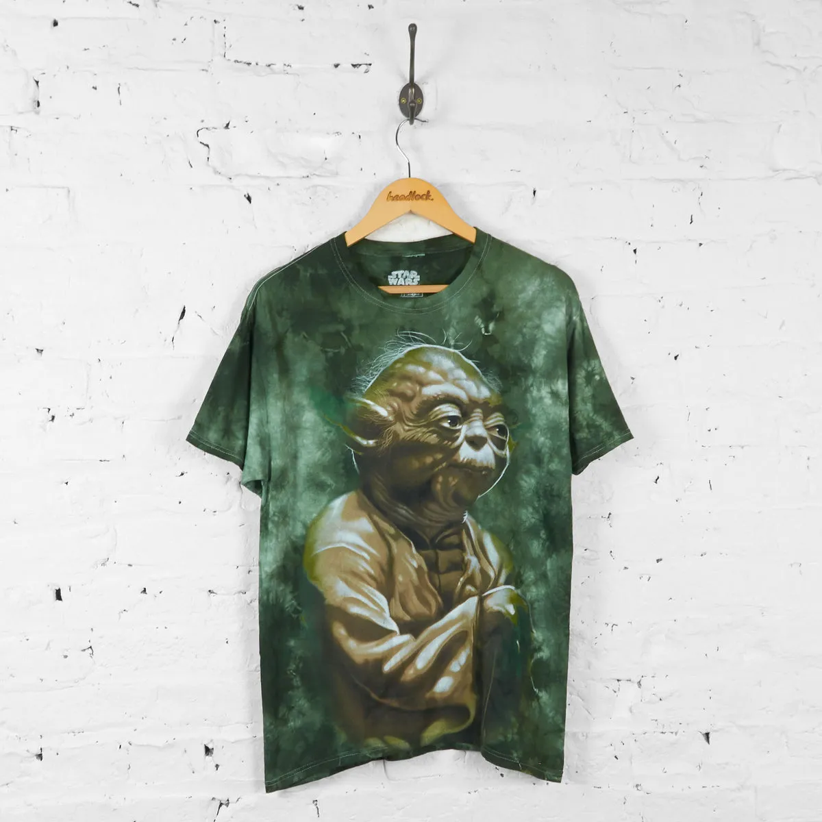 Vintage Tie Dye Star Wars Yoda T-shirt - Green - M