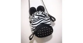 White Black Metal Studs Zebra Head Cross Body Bag